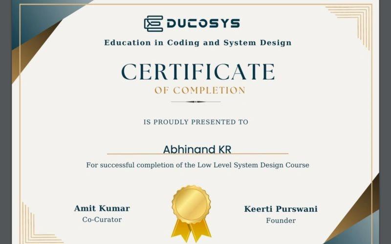Educosys completion certificate